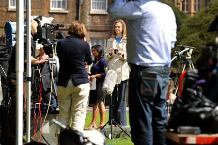 reporters wait for Rupert Murdoch